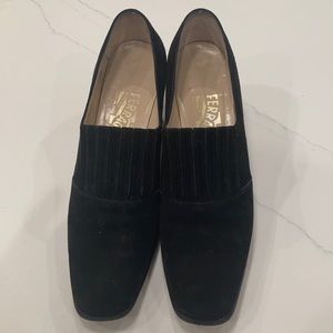 Black Suede Ferragamo Heeled Shoes